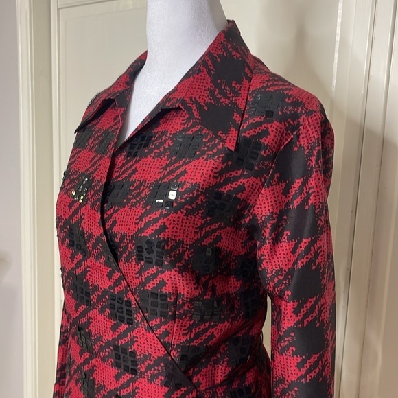 ICE Women’s Red Buffalo Plaid Silk Wrap Blazer Long Sleeve Size 12 - Picture 5 of 10